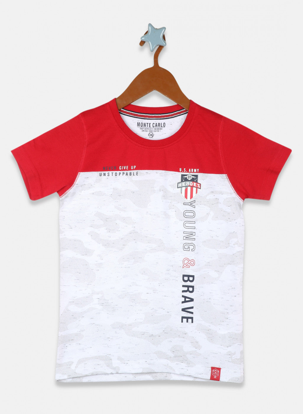 Boys Red & White Printed T-Shirt