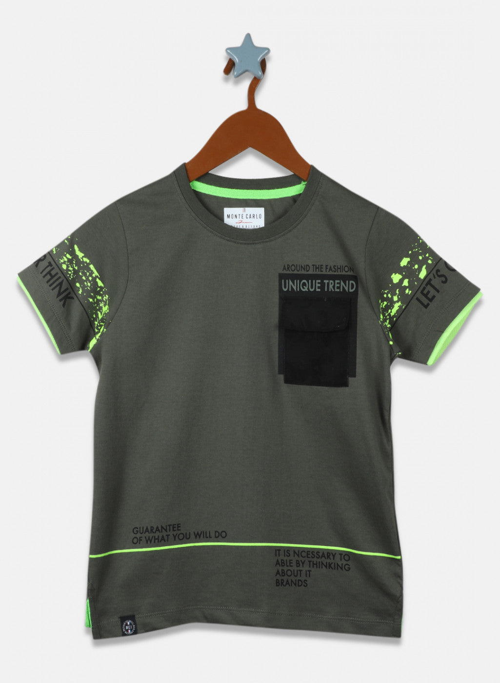 Boys Olive Printed T-Shirt