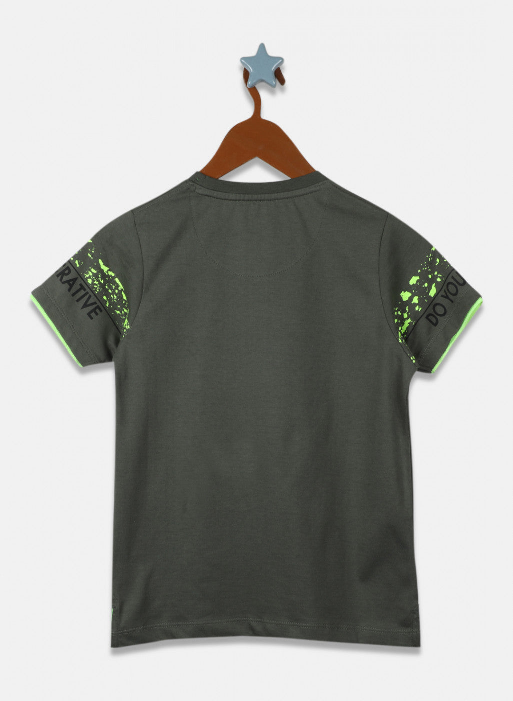 Boys Olive Printed T-Shirt