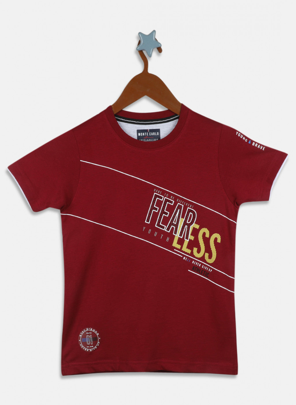 Boys Maroon Printed T-Shirt