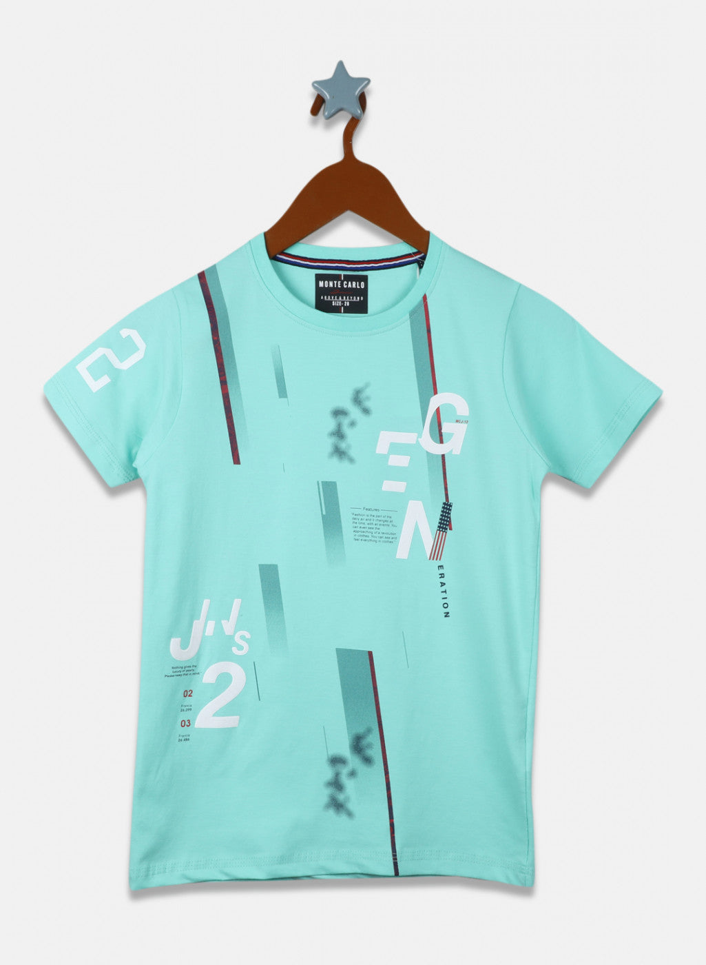 Boys Sky Blue Printed T-Shirt