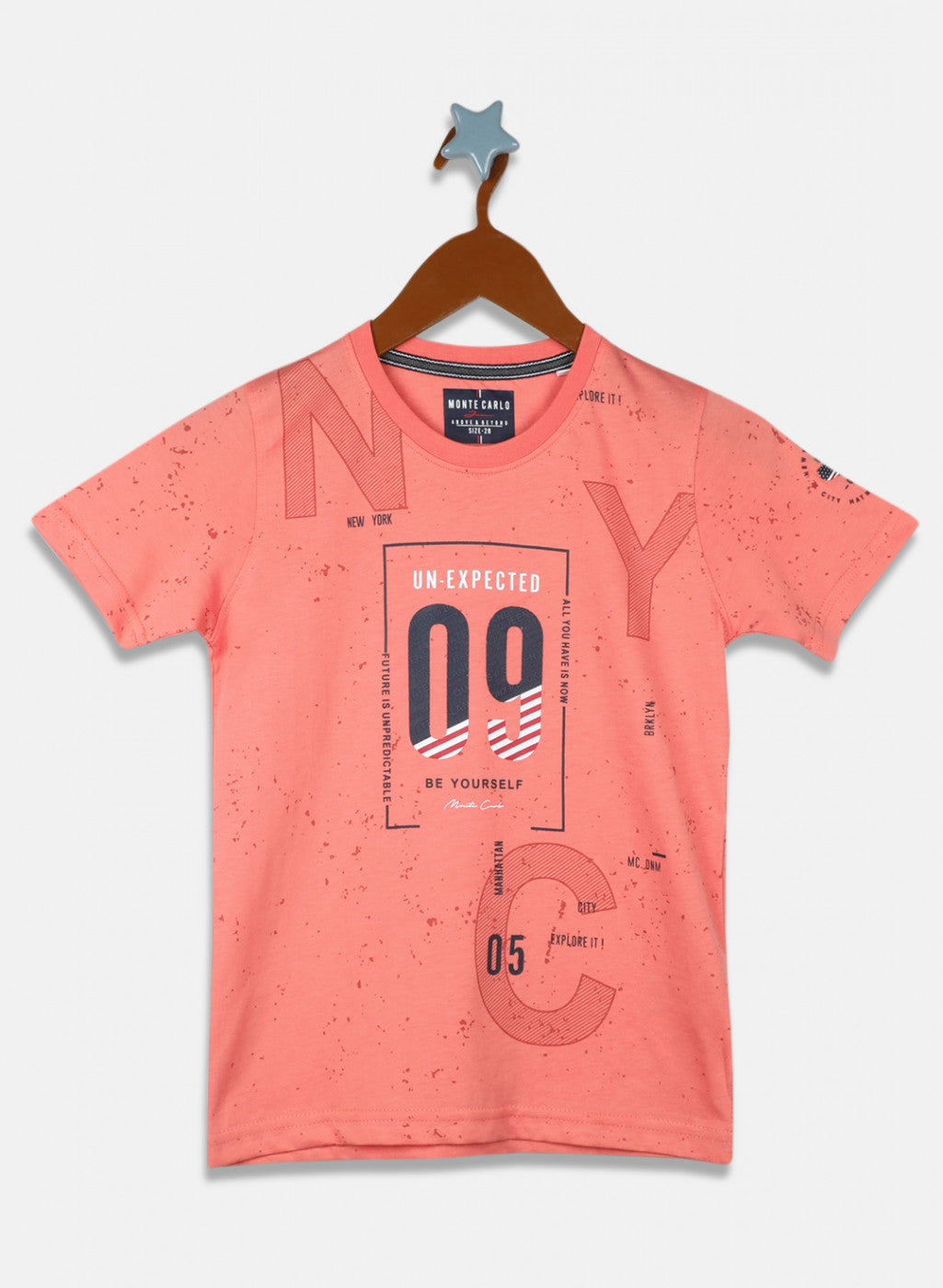 Boys Peach Printed T-Shirt