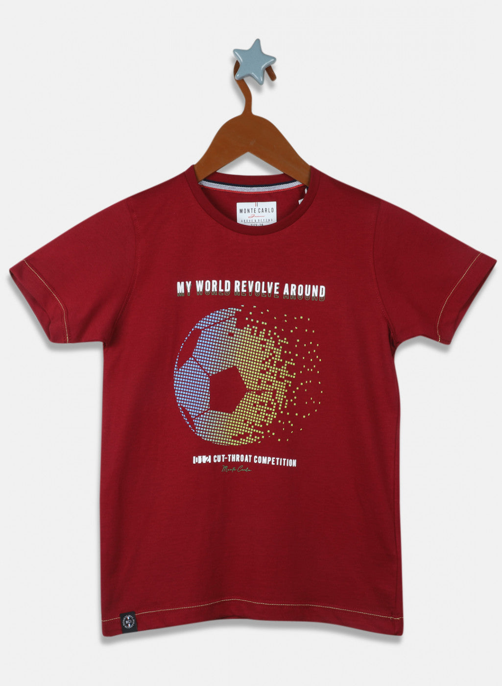 Boys Maroon Printed T-Shirt