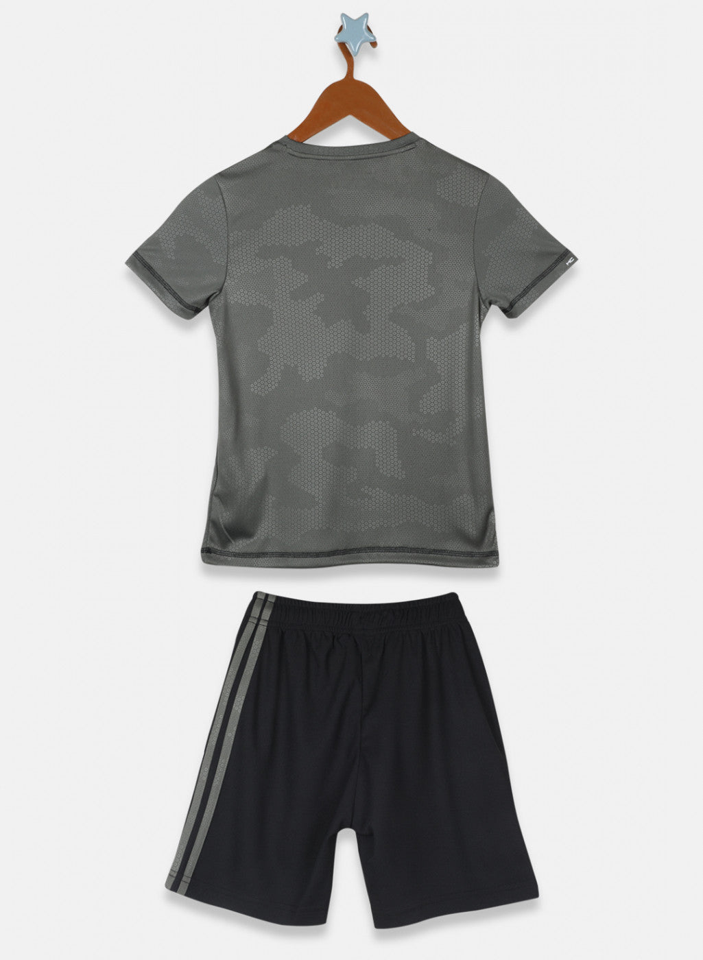 Boys Olive & Black Printed Bermuda Set