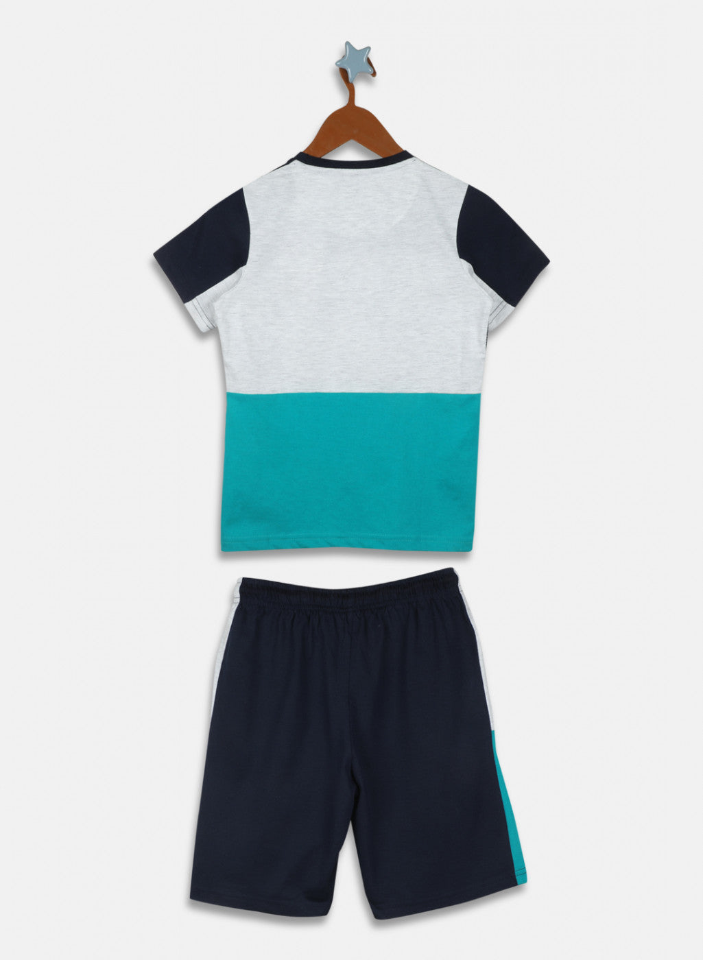 Boys Teal Blue & Navy Printed Bermuda Set