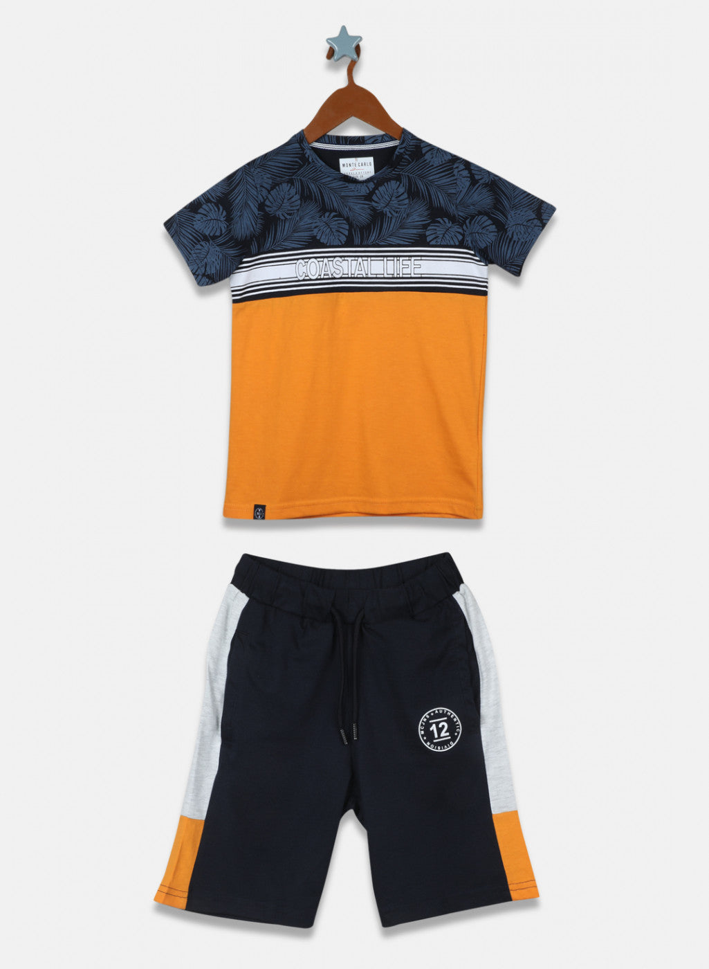 Boys Orange Printed Bermuda Set