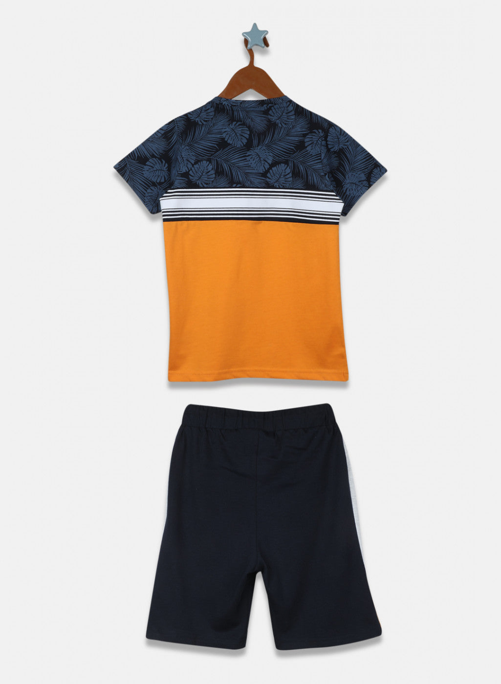 Boys Orange Printed Bermuda Set