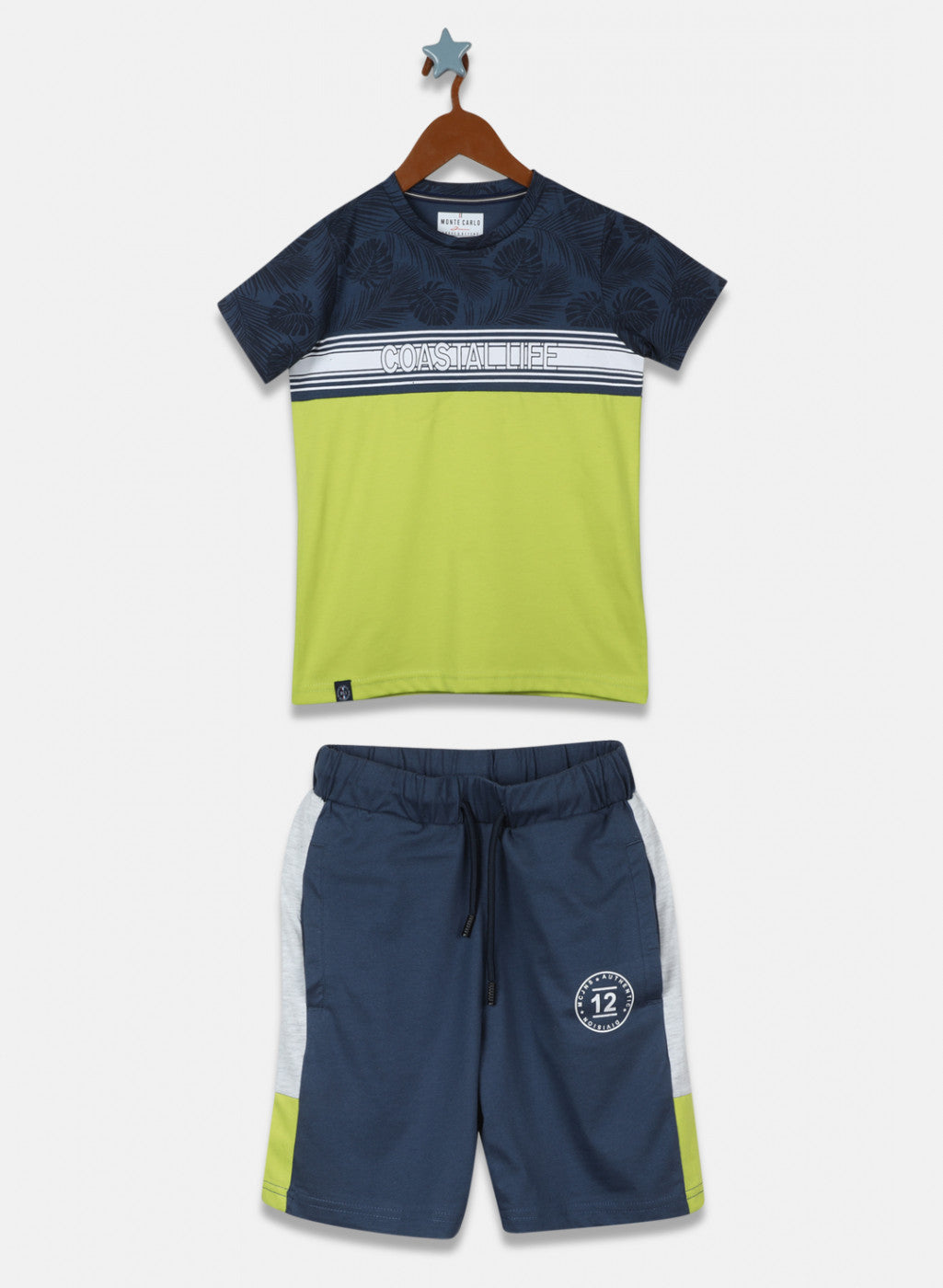 Boys Green Printed Bermuda Set