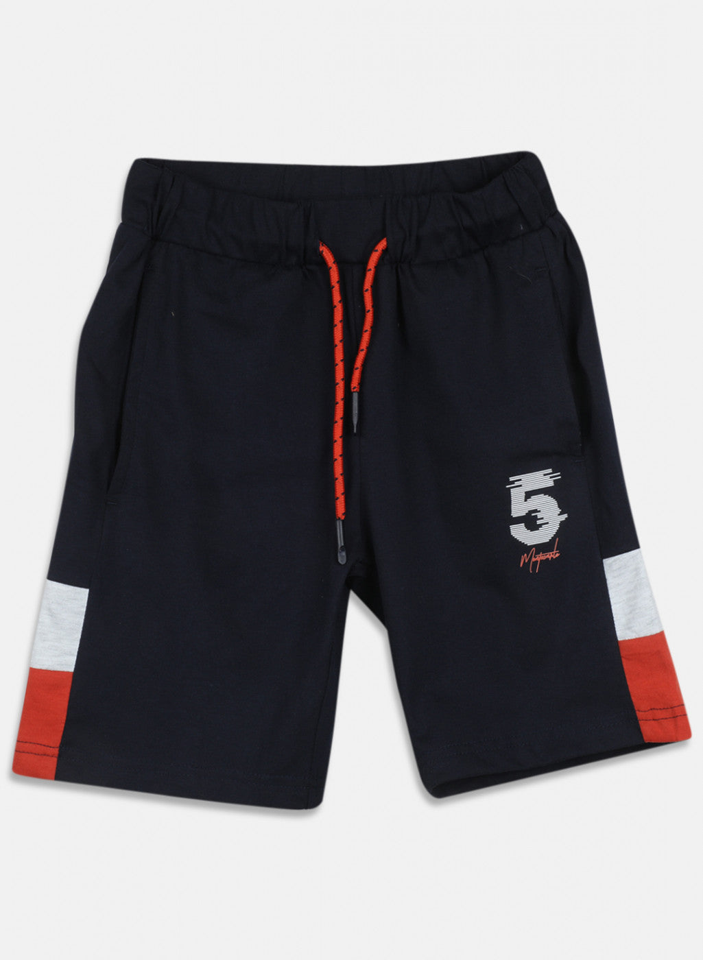 Boys Orange & Navy Blue Printed Bermuda Set