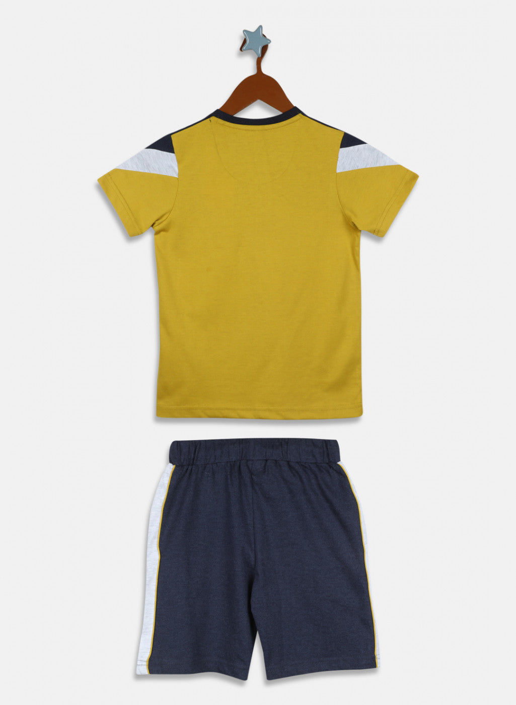 Boys Mustard & Navy Blue Printed Bermuda Set