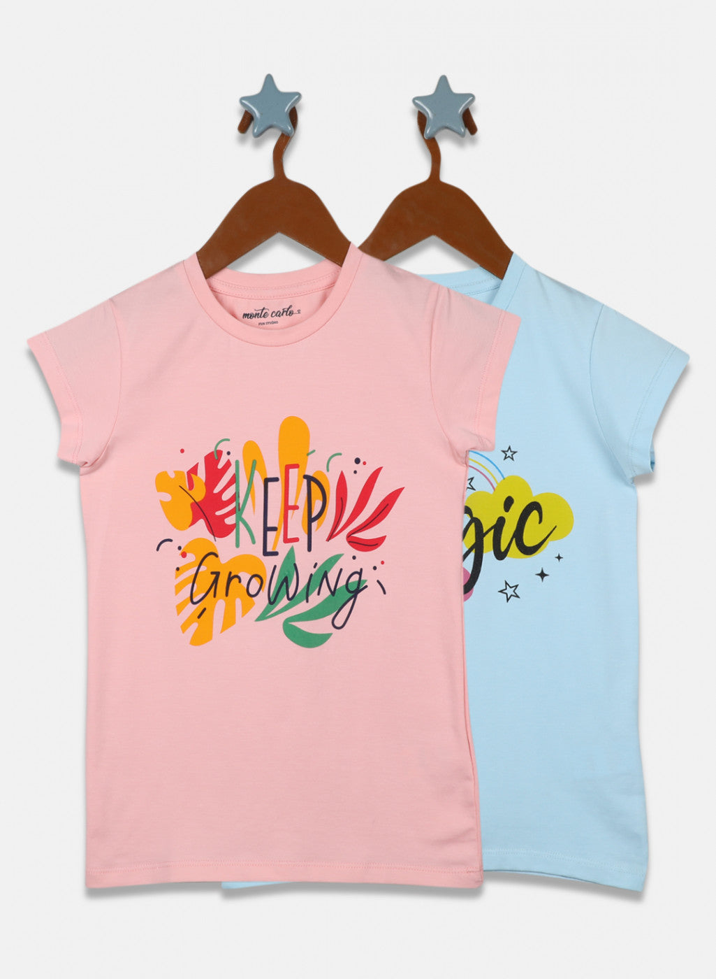 Girls Peach & Blue Printed Top 2Pc Set