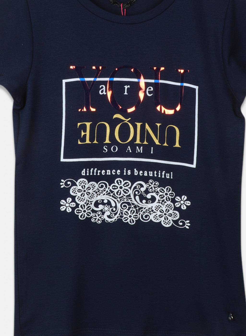 Girls Navy Blue Printed Top