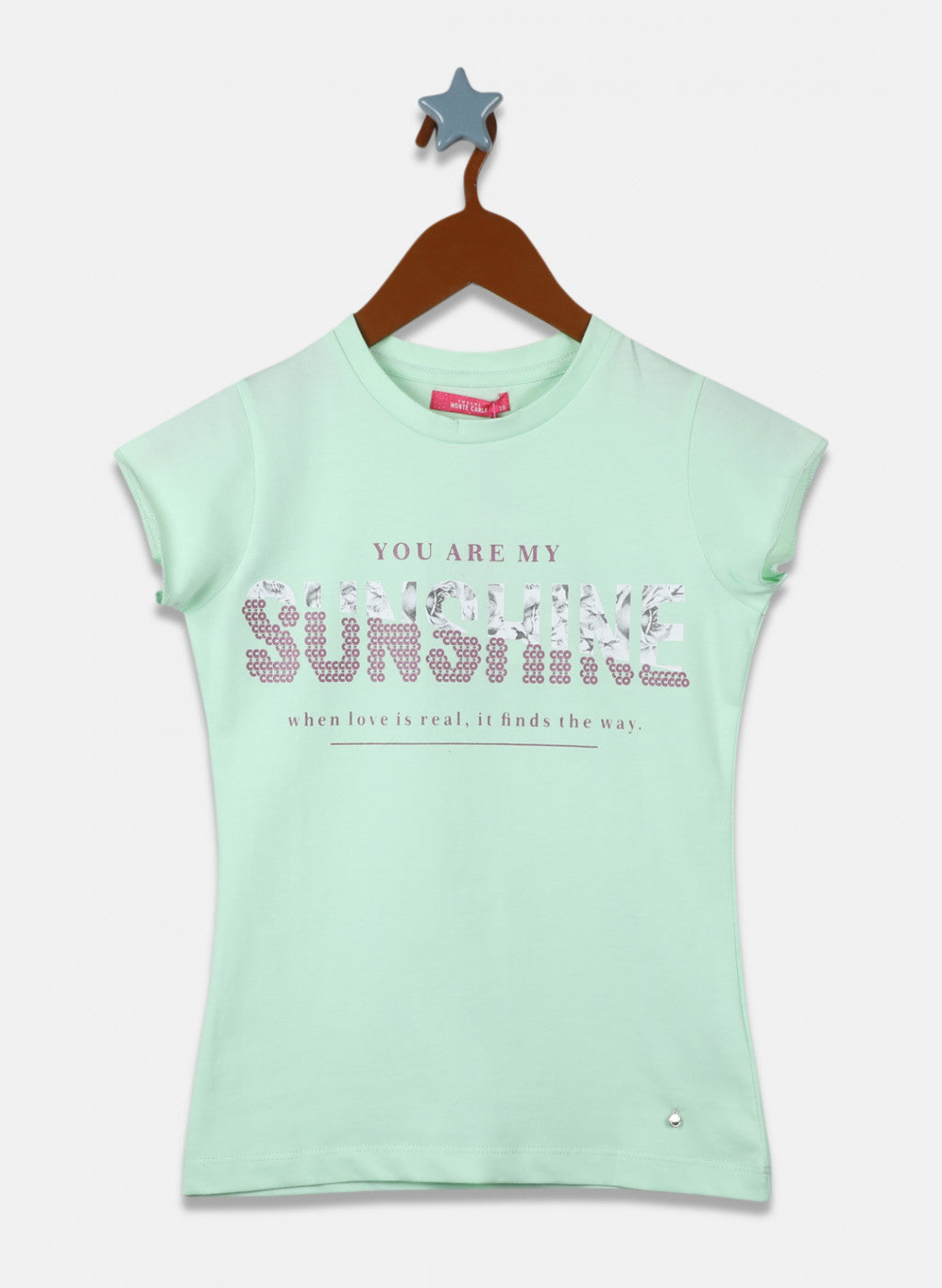 Girls Sea Green Printed Top