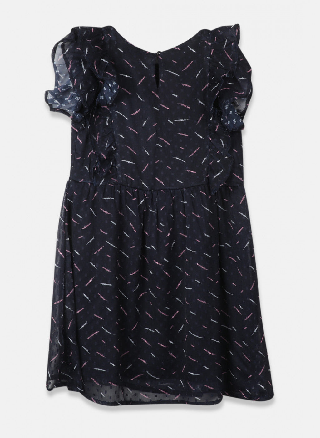 Girls Navy Blue Printed Dress