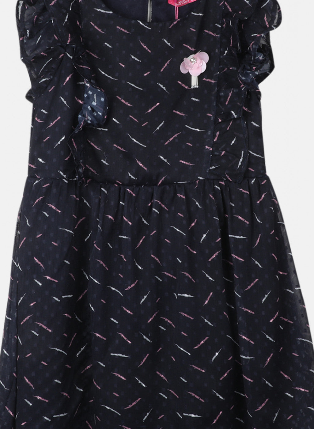 Girls Navy Blue Printed Dress