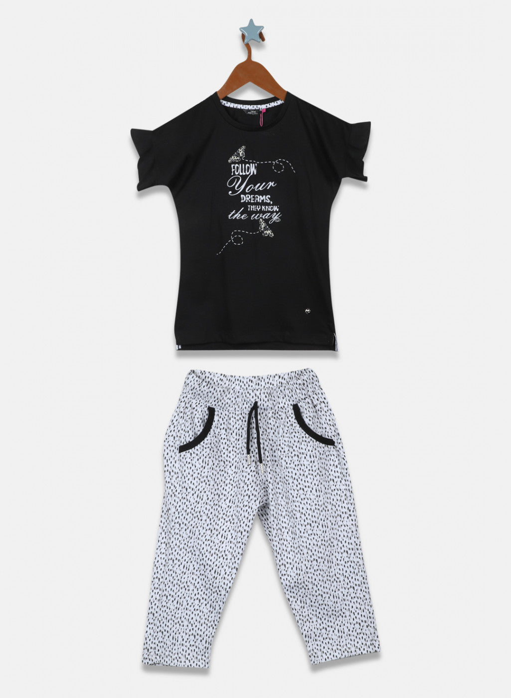 Girls Black & White Printed Capri Set