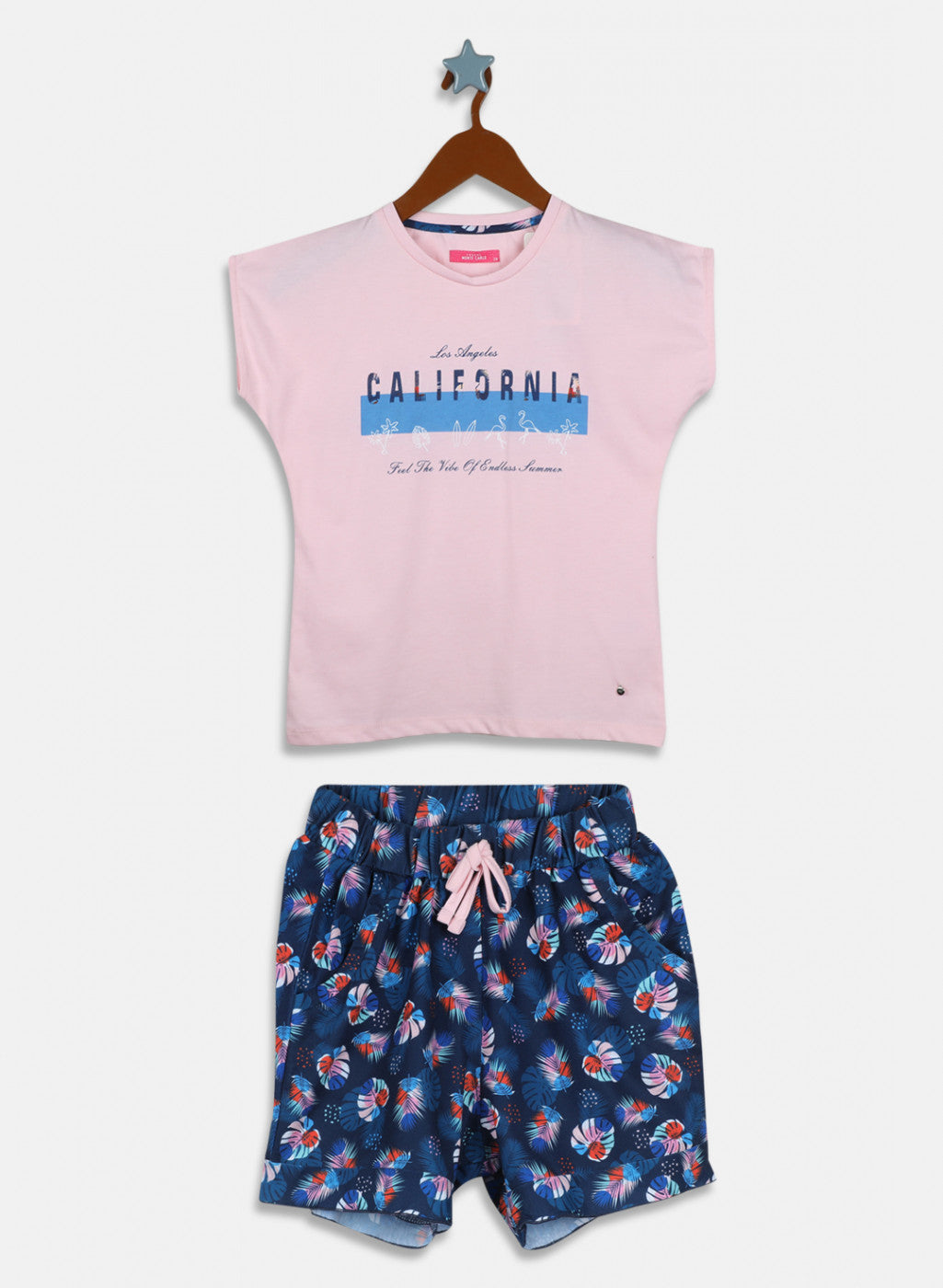 Girls Pink & Blue Printed Short Set