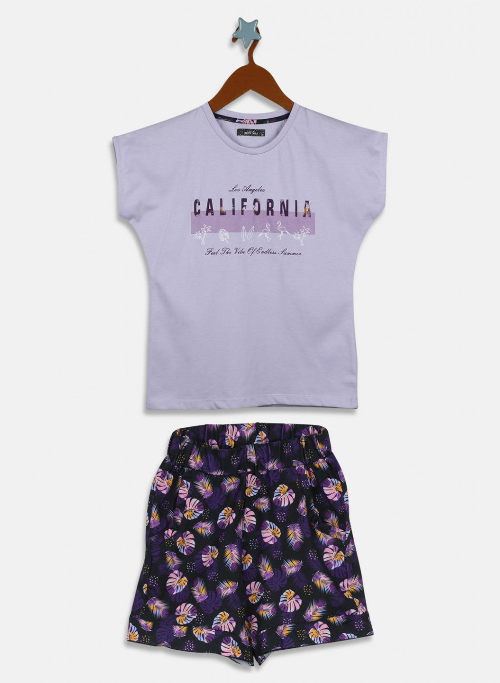 Girls Purple & Black Printed Short Set