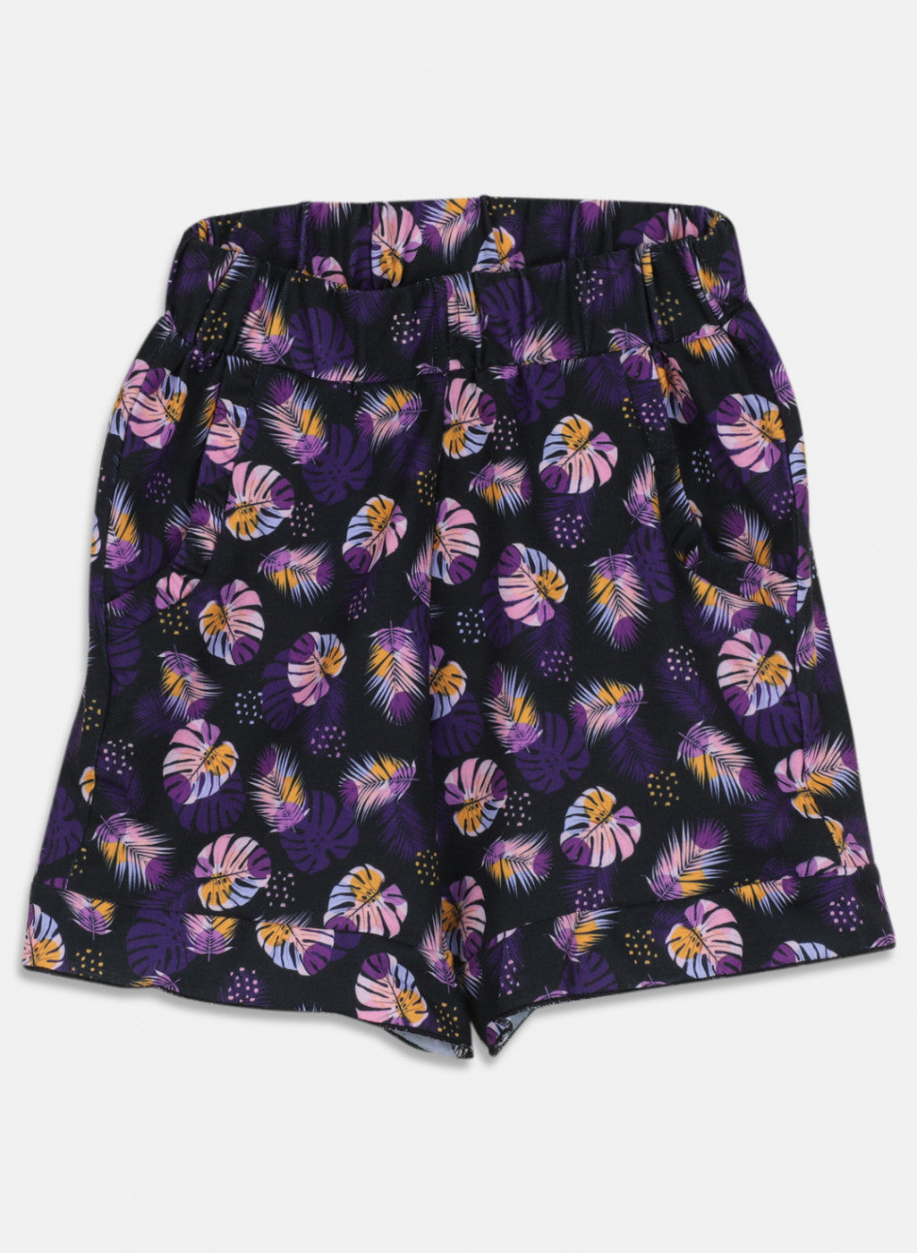 Girls Purple & Black Printed Short Set