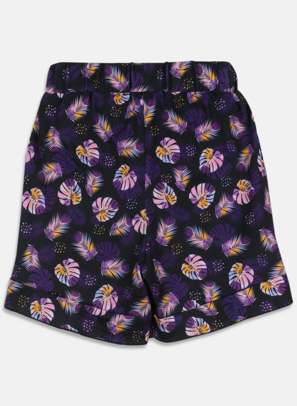 Girls Purple & Black Printed Short Set