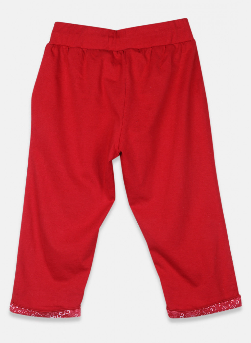 Girls Red Plain Capri