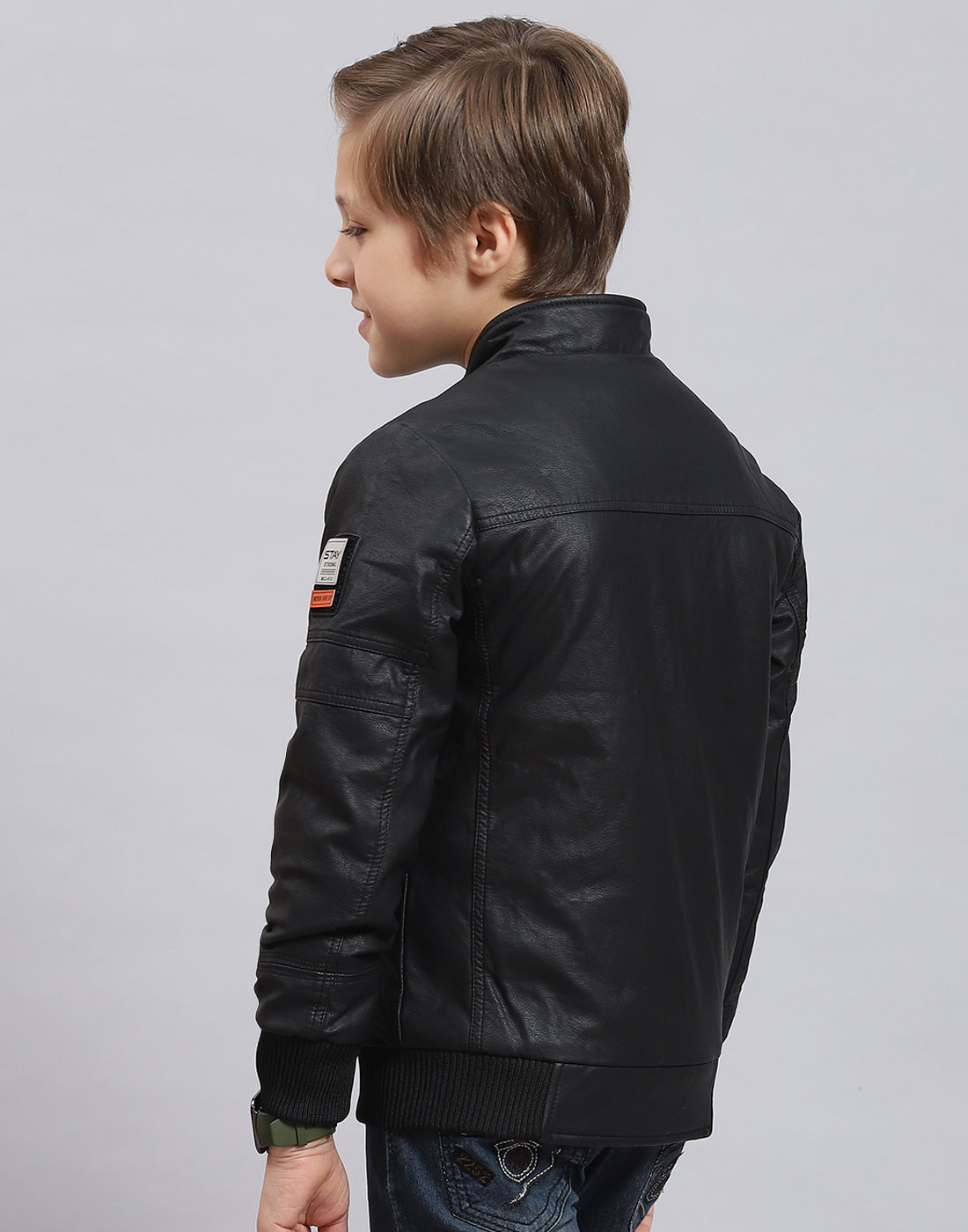 Boys Black Solid Stand Collar Full Sleeve Boys Jacket