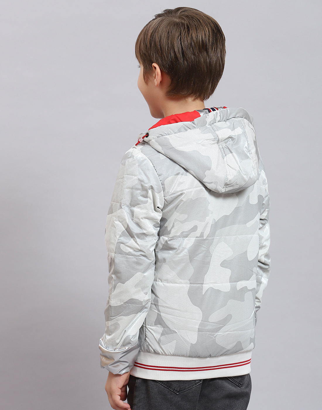 Boys Grey Printed Hooded Full Sleeve Boys Jacket