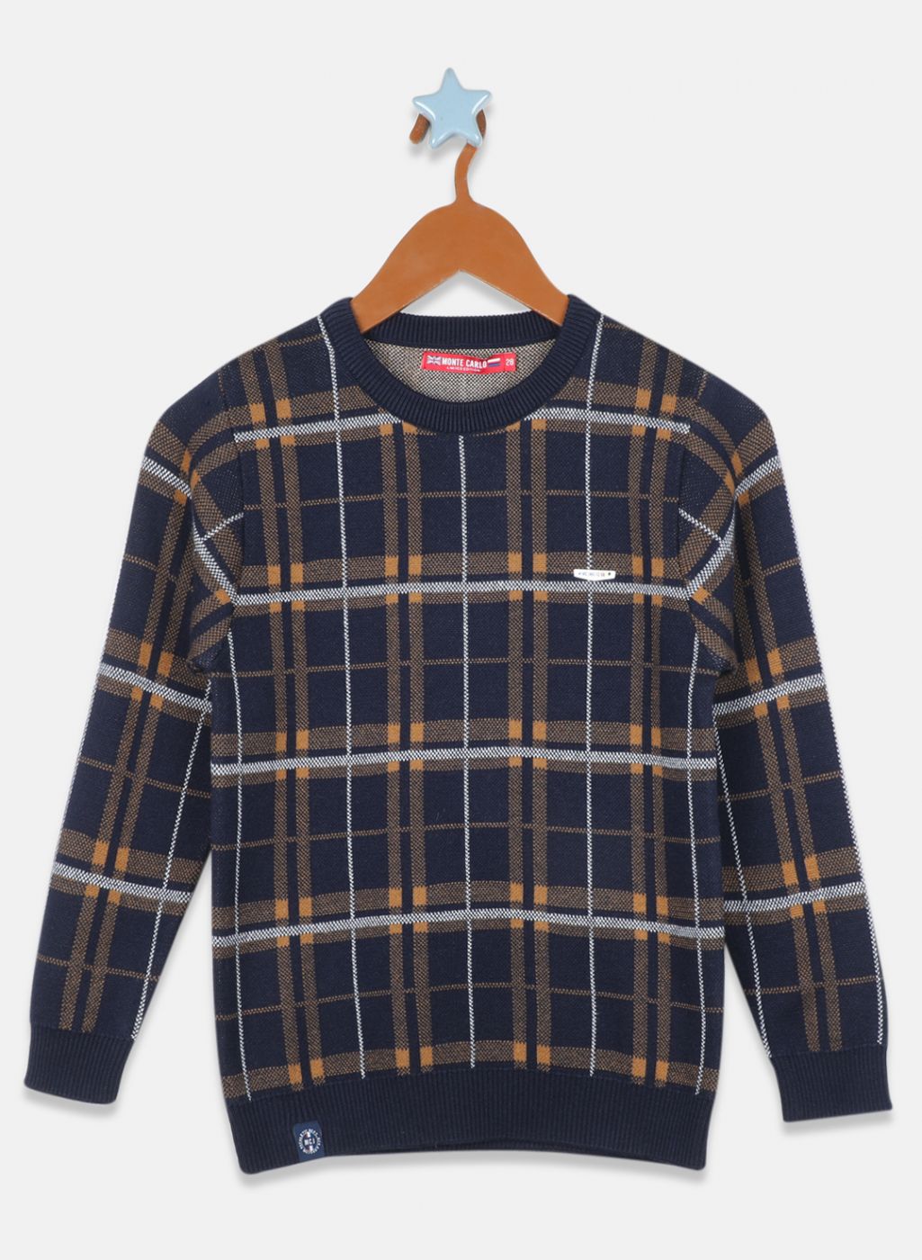 Boys Navy Blue Check Pullover