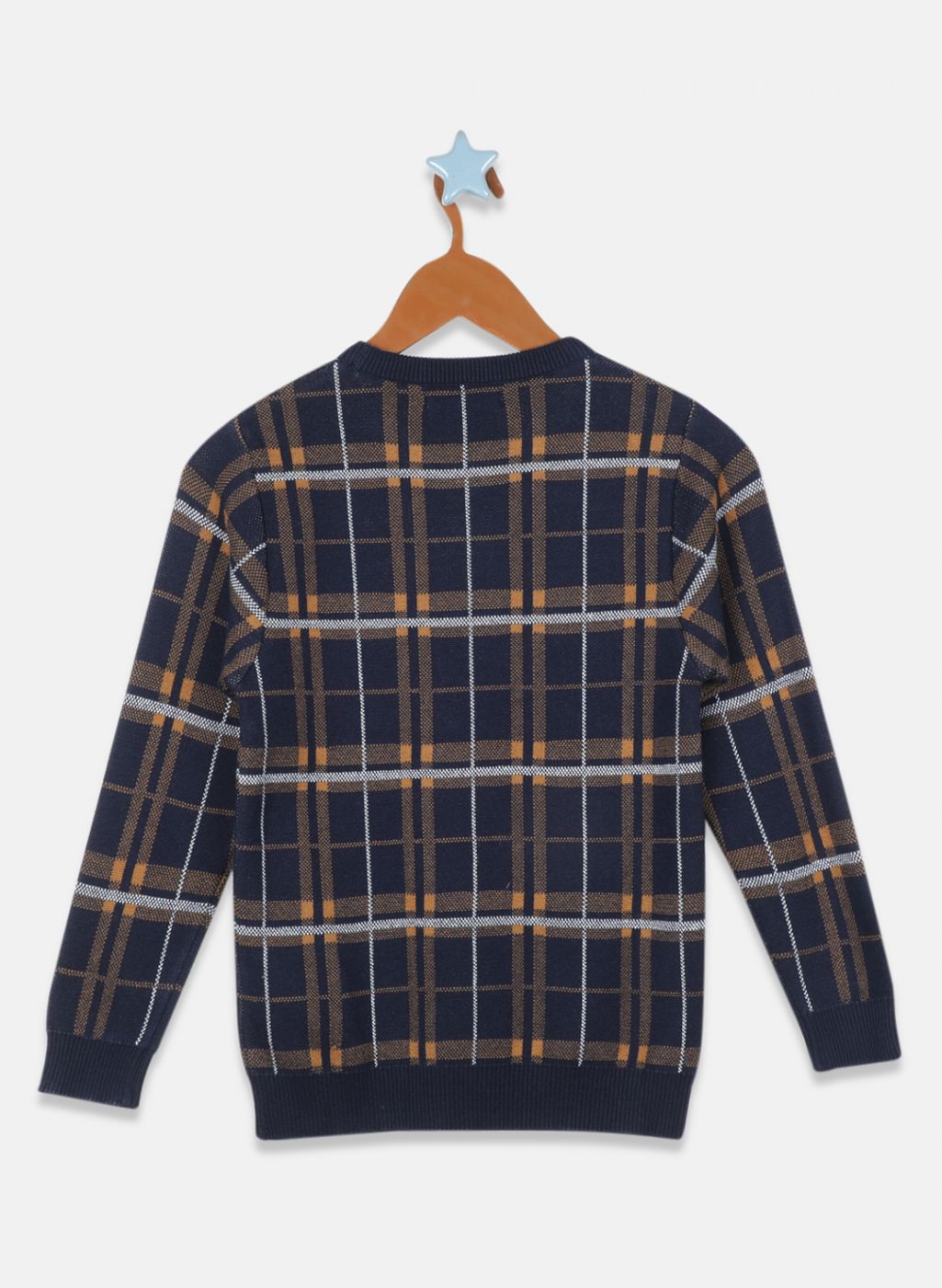 Boys Navy Blue Check Pullover