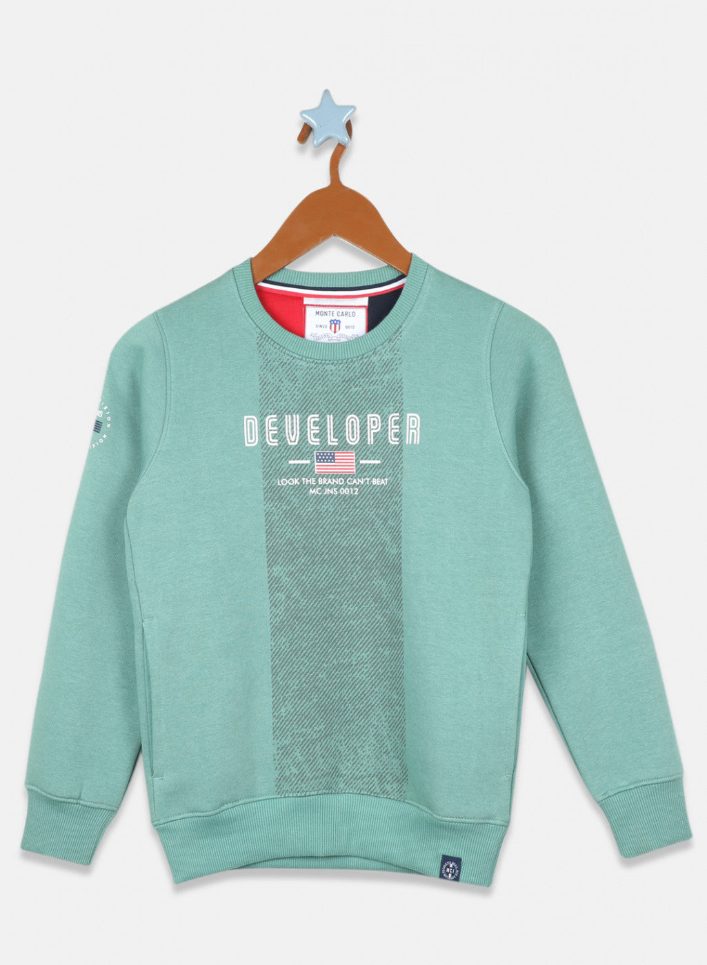 Boys Light Green Printed Sweatshirt