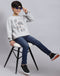 Boys Grey Melange Printed Round Neck Full Sleeve Sweatshirt