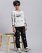 Boys Grey Melange Printed Round Neck Full Sleeve Sweatshirt