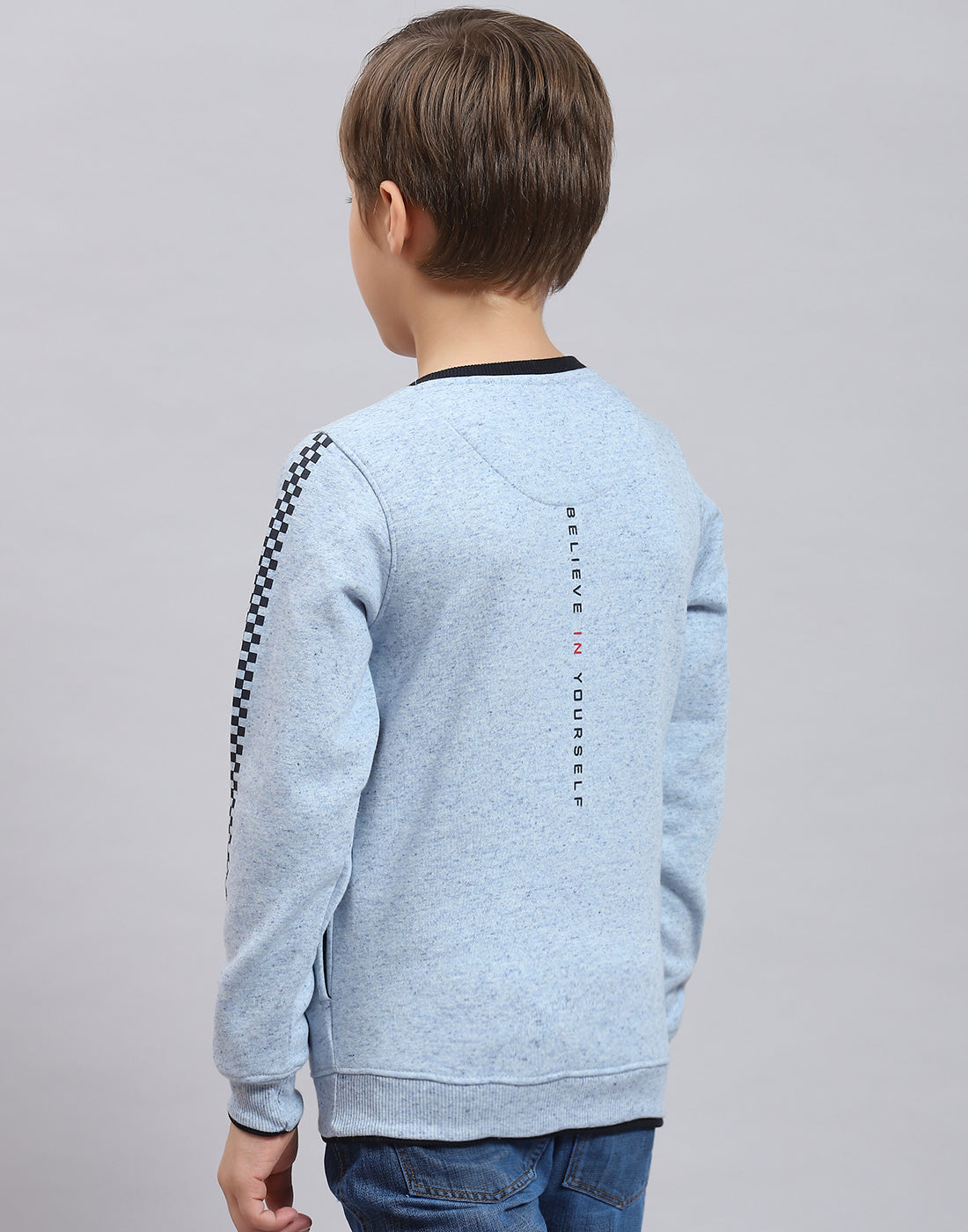 Boys Blue Printed Round Neck Full Sleeve Sweatshirt