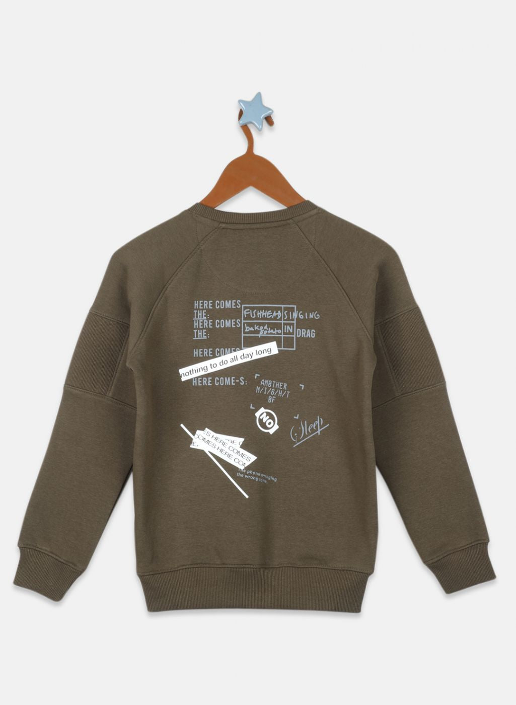 Boys Olive Printed Sweatshirt