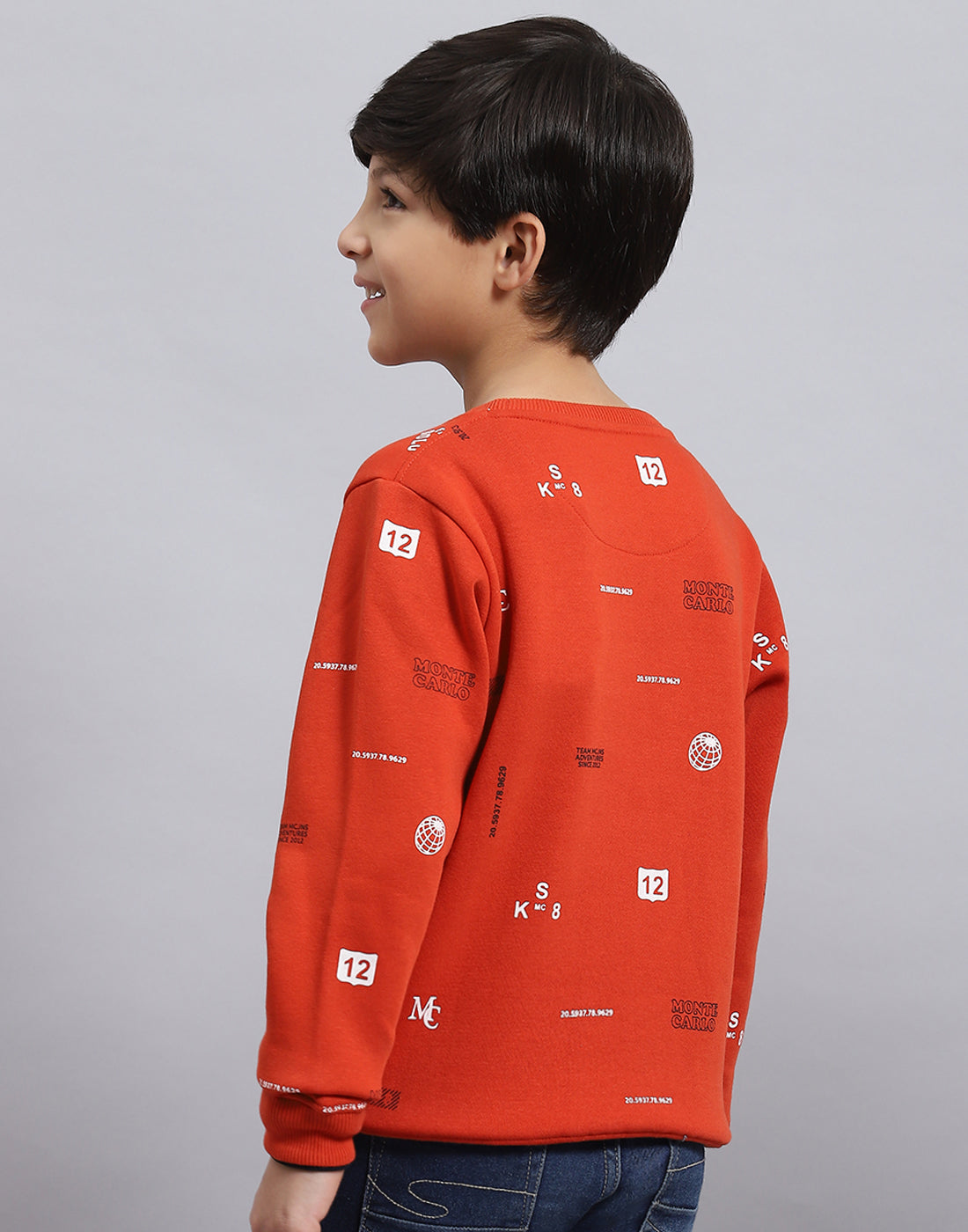 Boys Rust Printed Round Neck Full Sleeve Sweatshirt