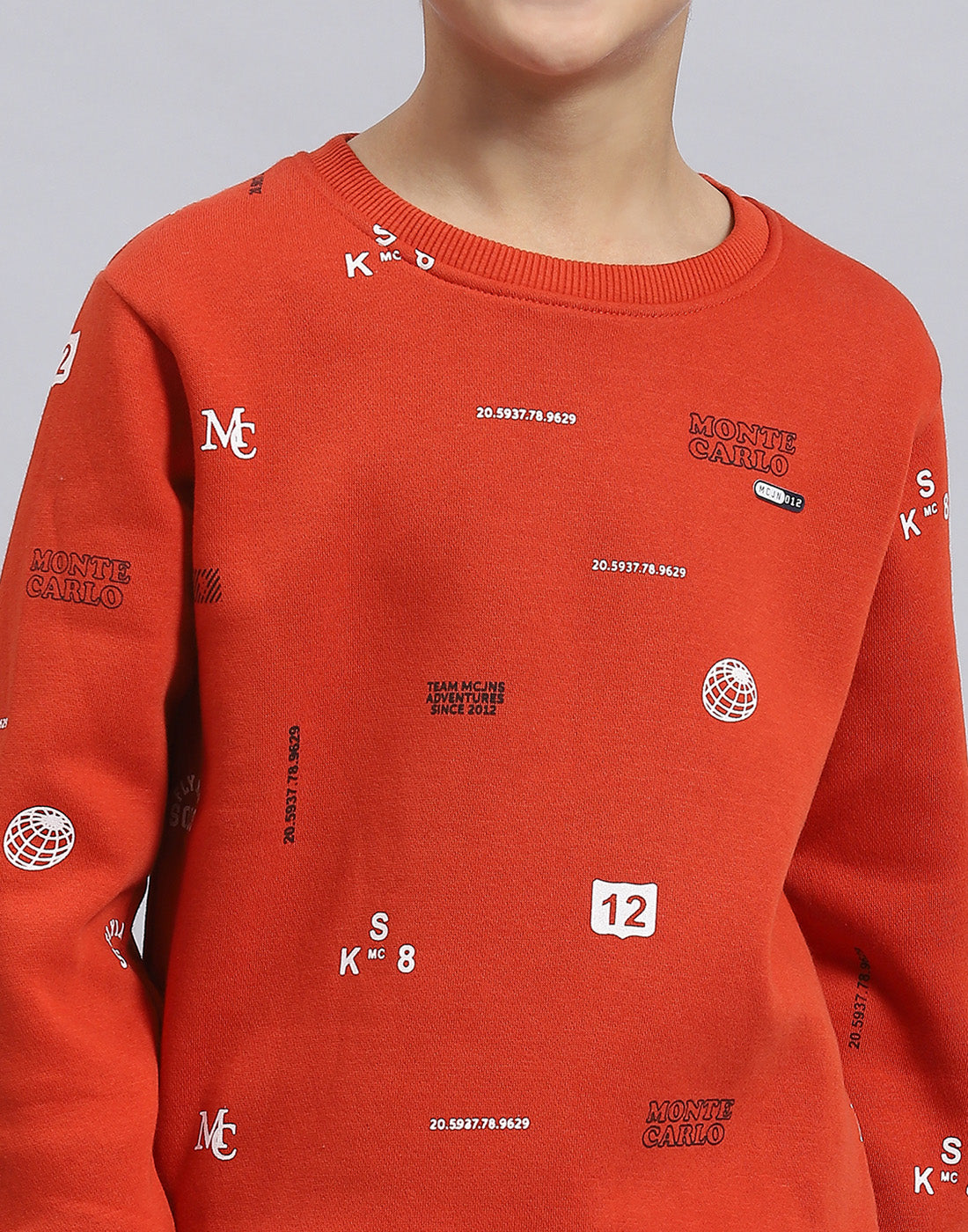 Boys Rust Printed Round Neck Full Sleeve Sweatshirt