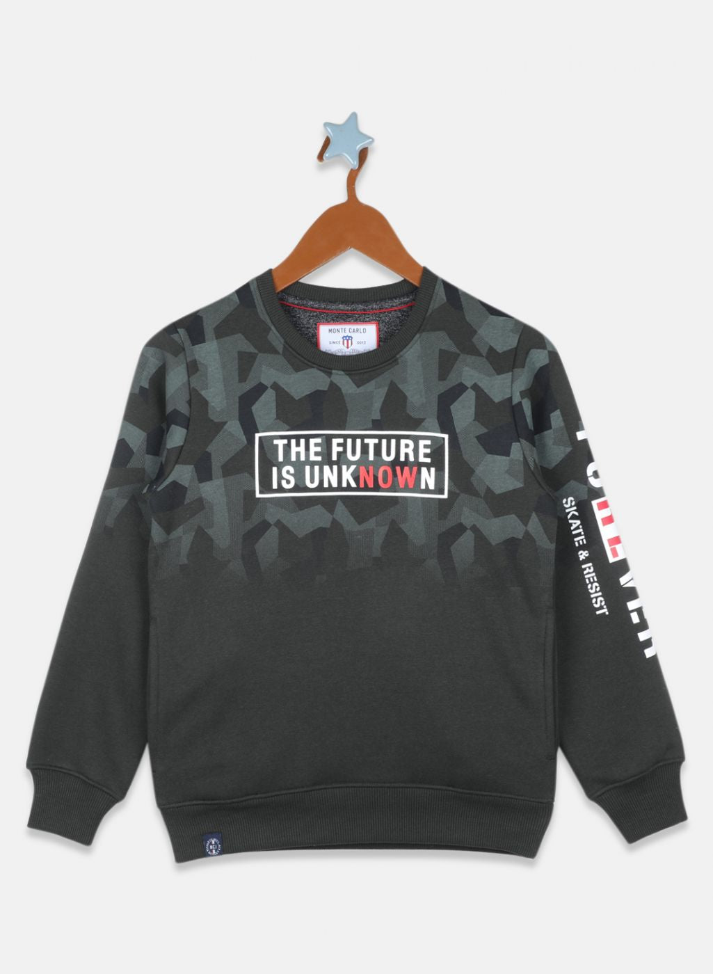 Boys Olive Printed Sweatshirt