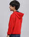 Boys Red Printed Hooded Full Sleeve Sweatshirt