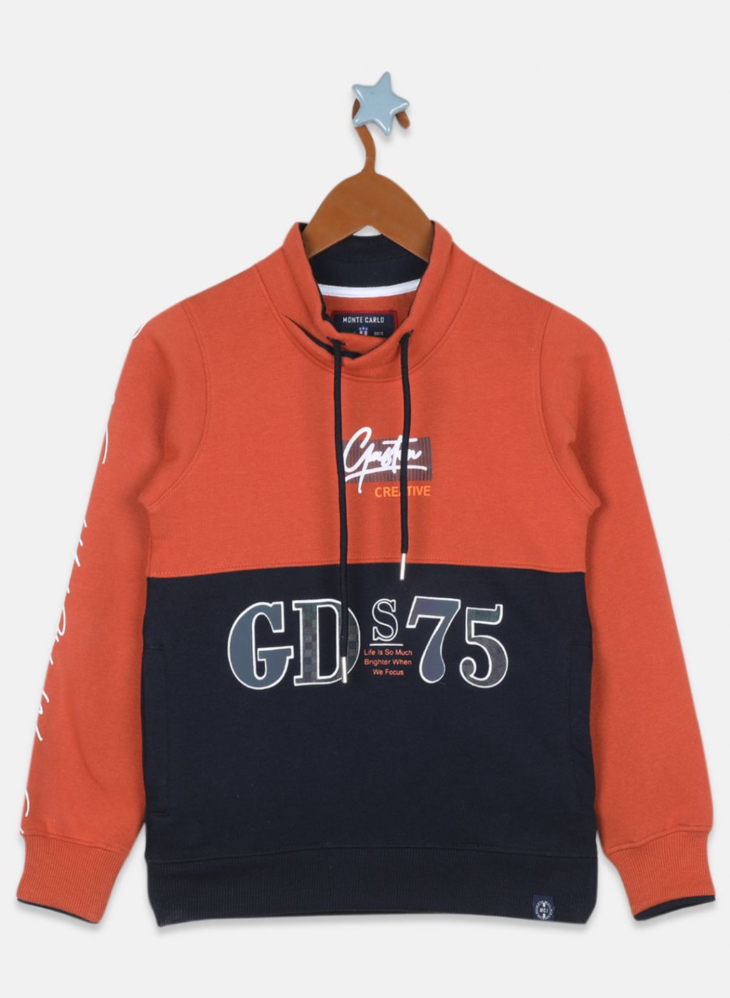 Boys Orange Printed Sweatshirt