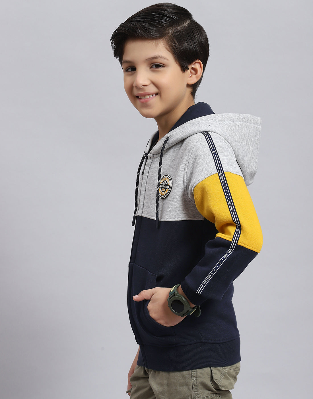 Boys Navy Blue Printed Hooded Full Sleeve Sweatshirt