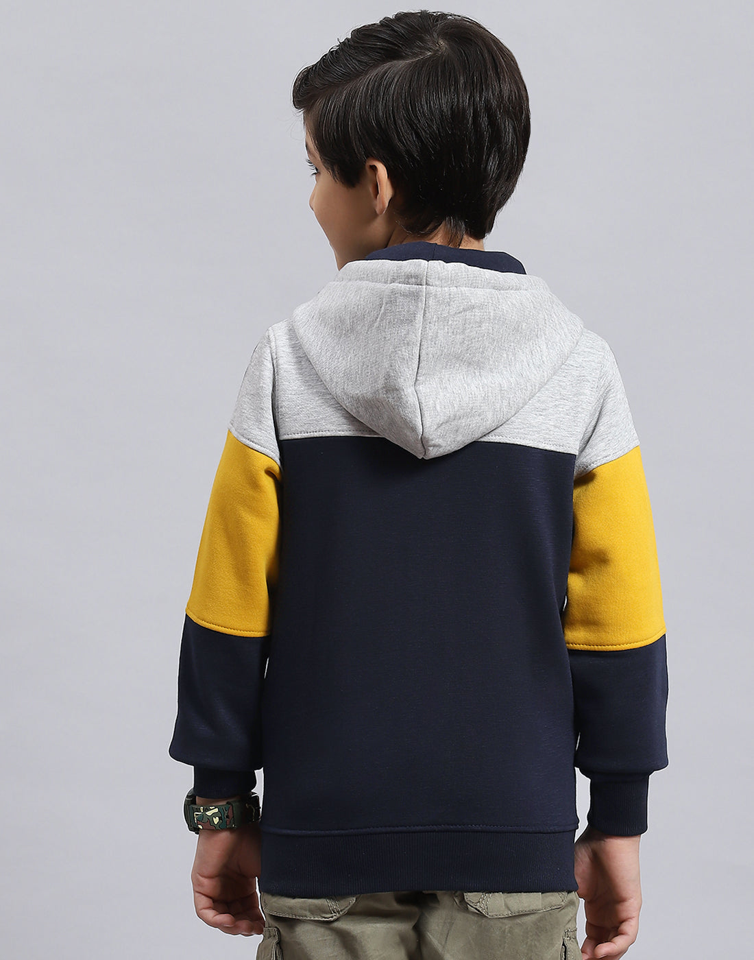 Boys Navy Blue Printed Hooded Full Sleeve Sweatshirt