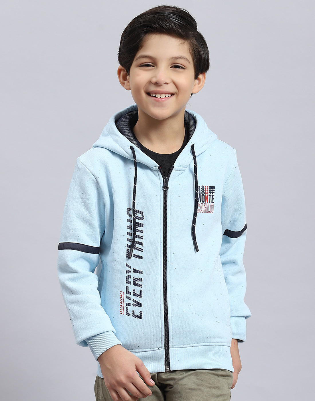 Boys Blue Printed Hooded Full Sleeve Sweatshirt