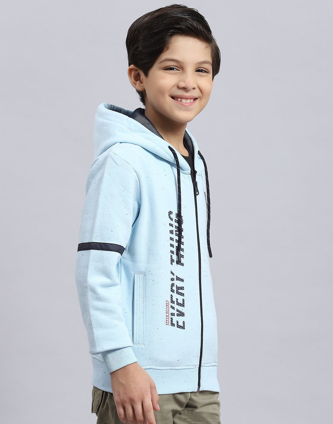 Boys Blue Printed Hooded Full Sleeve Sweatshirt