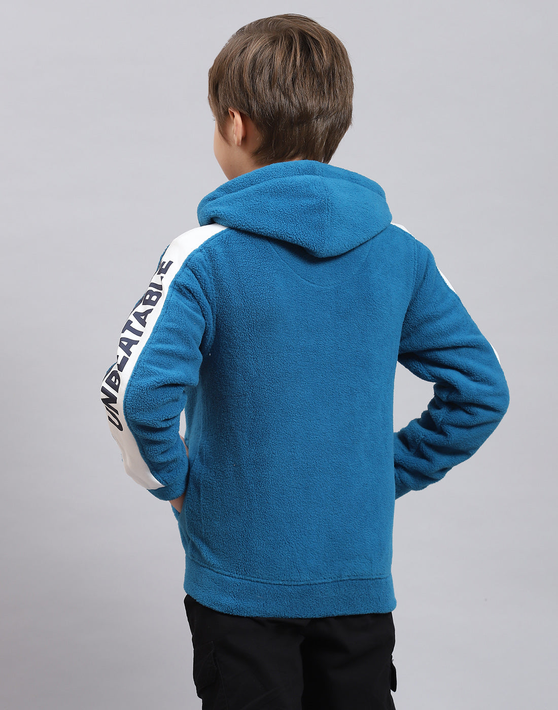 Boys Blue Printed Hooded Full Sleeve Sweatshirt