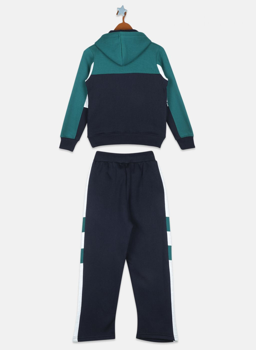 Boys Green & Navy Blue Printed Tracksuit