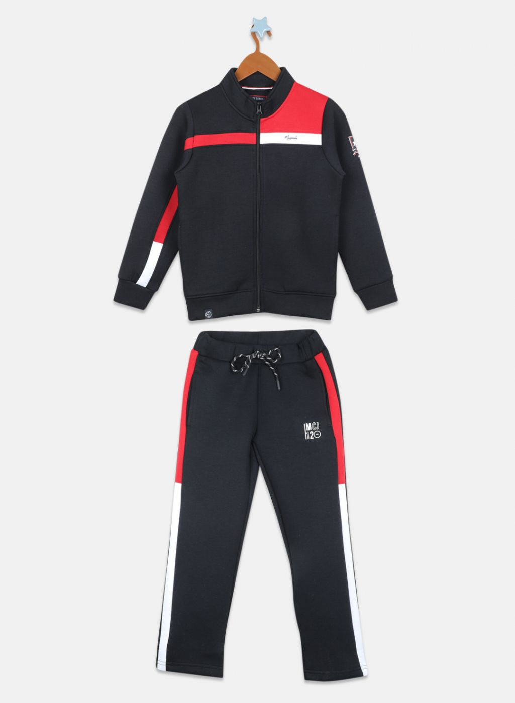 Boys Black Printed Tracksuit