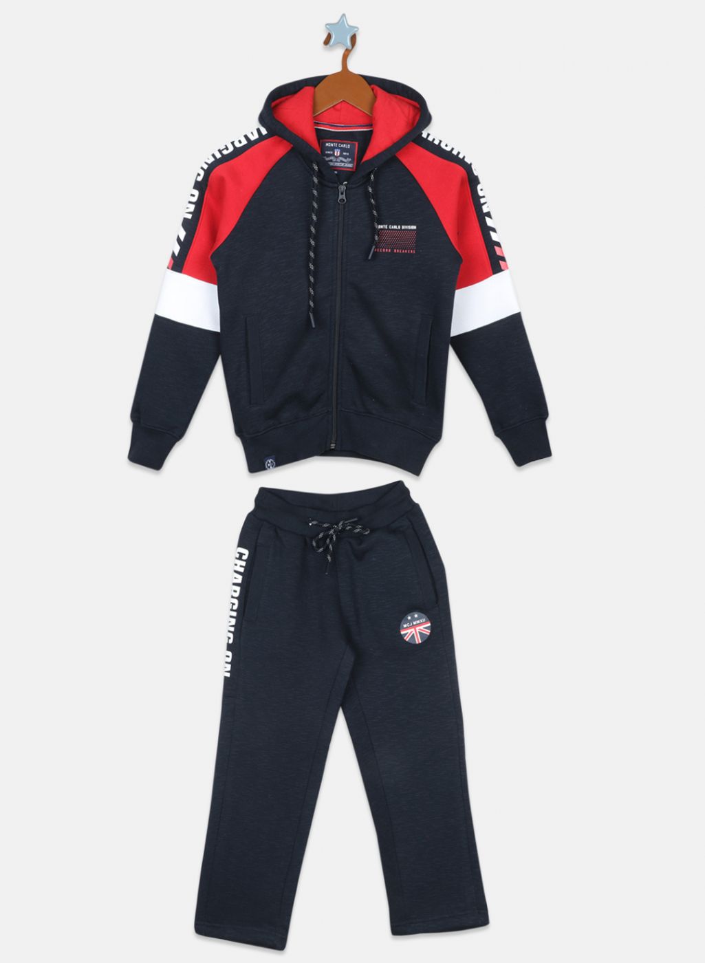 Boys NAvy Blue Printed Tracksuit