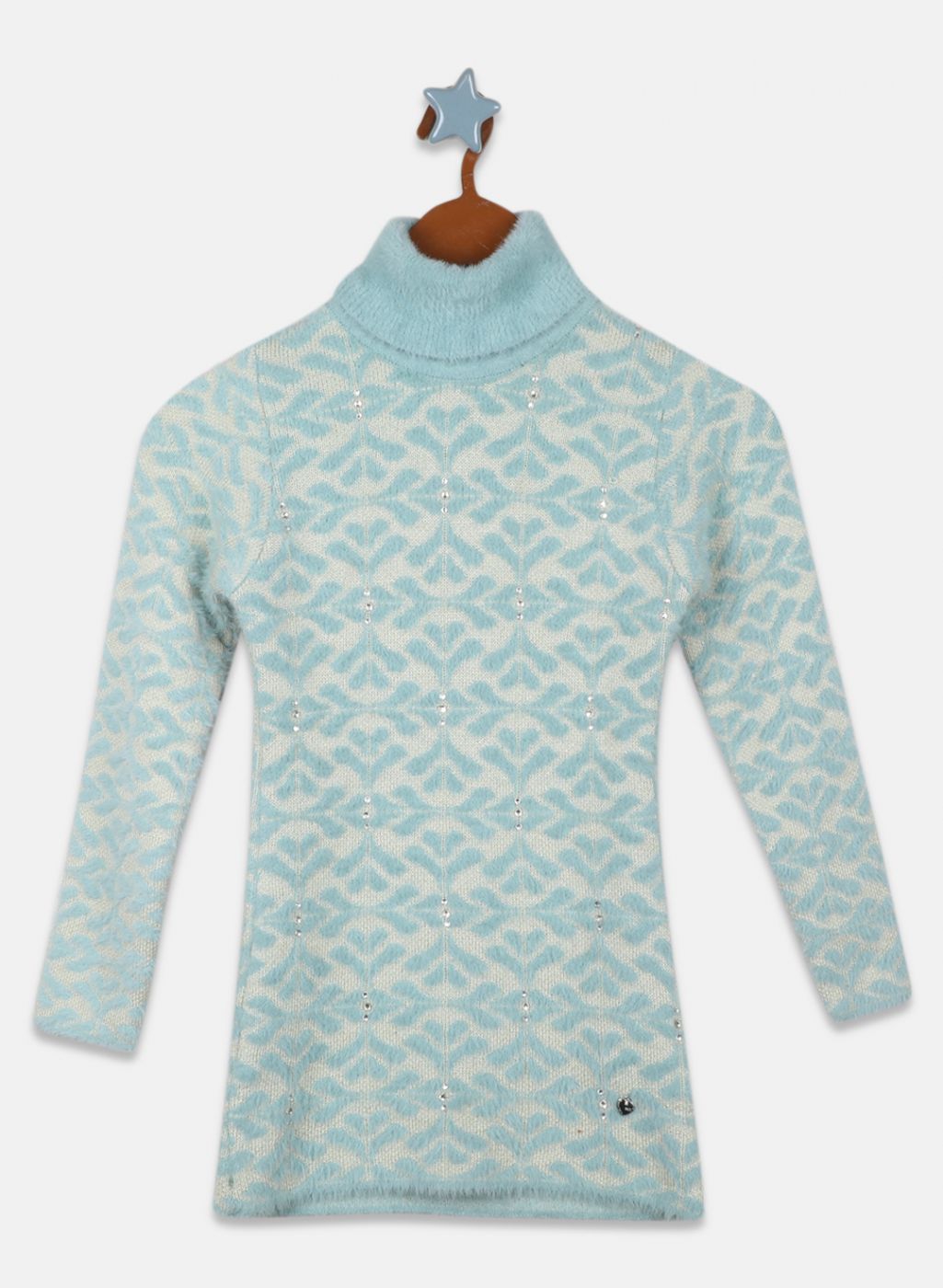 Girls Aqua Blue Jaquard Top