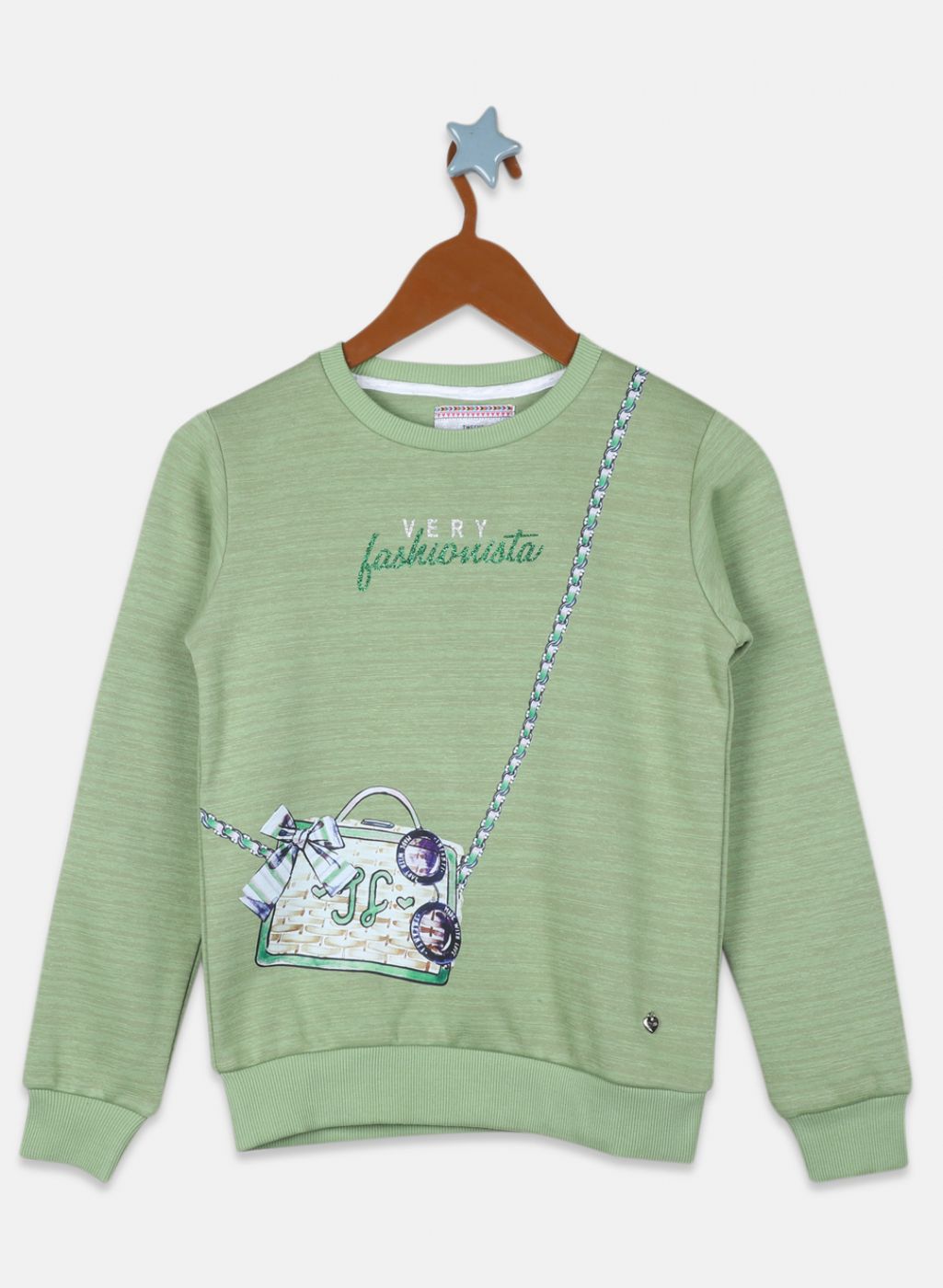 Girls Green Printed Sweatshirt