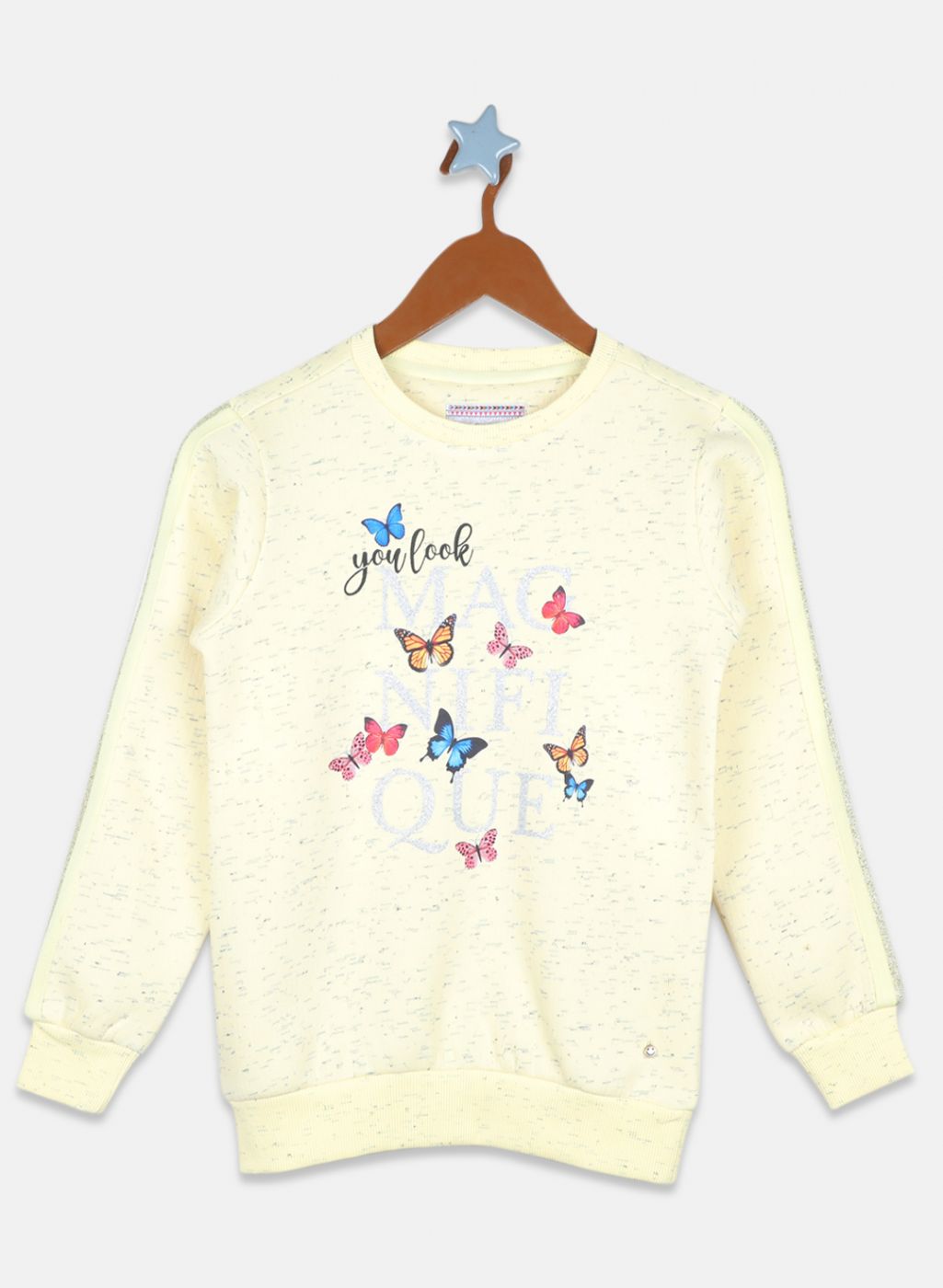 Girls Yellow Printed Sweatshirt